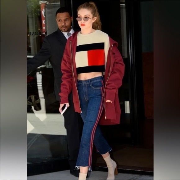 MOTHER Insider Crop Step Fray in Speed Racer‎ Red Stripe Raw Hem Jeans 24 - Picture 4 of 17